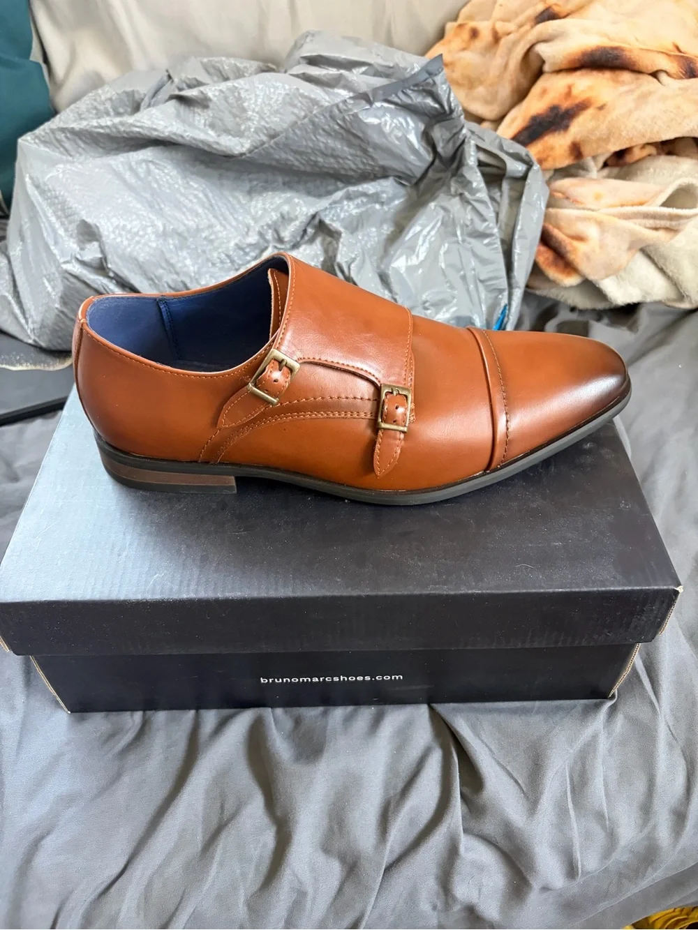 Bruno Marc Men's Double monk strap in Tan 9.5M